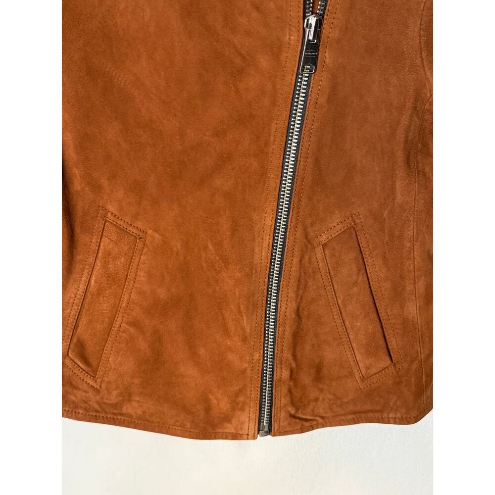 AllSaints Suede Moto Jacket Womens US 2 Brown Leather Zip Biker Coat - Picture 7 of 7